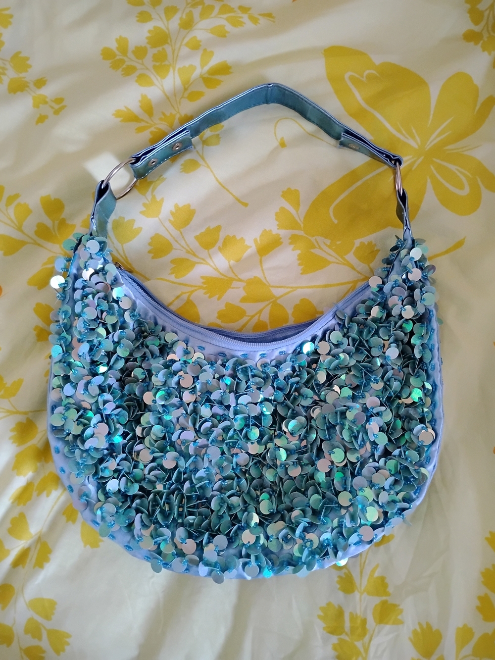 Y2K metallic aqua sequin bag
